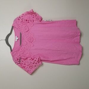 Charter Club Pink Lace Sleeve Top Women's Medium NWT